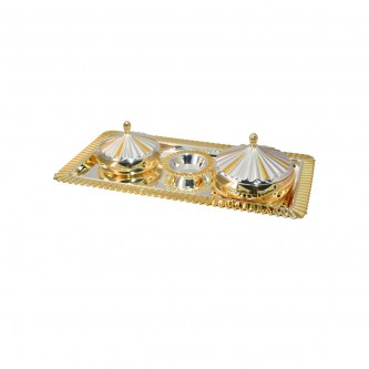 Dates set with serving plate and steel core plate, 4 pieces, gold and silver KAI-507