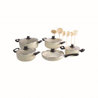 Queen granite cooking pots set with glass lid, 16 pieces, beige GC07
