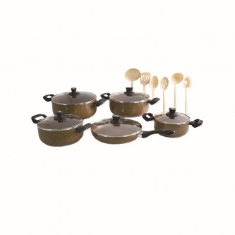 Queen granite cookware set with glass lid, 16 pieces, brown GC09