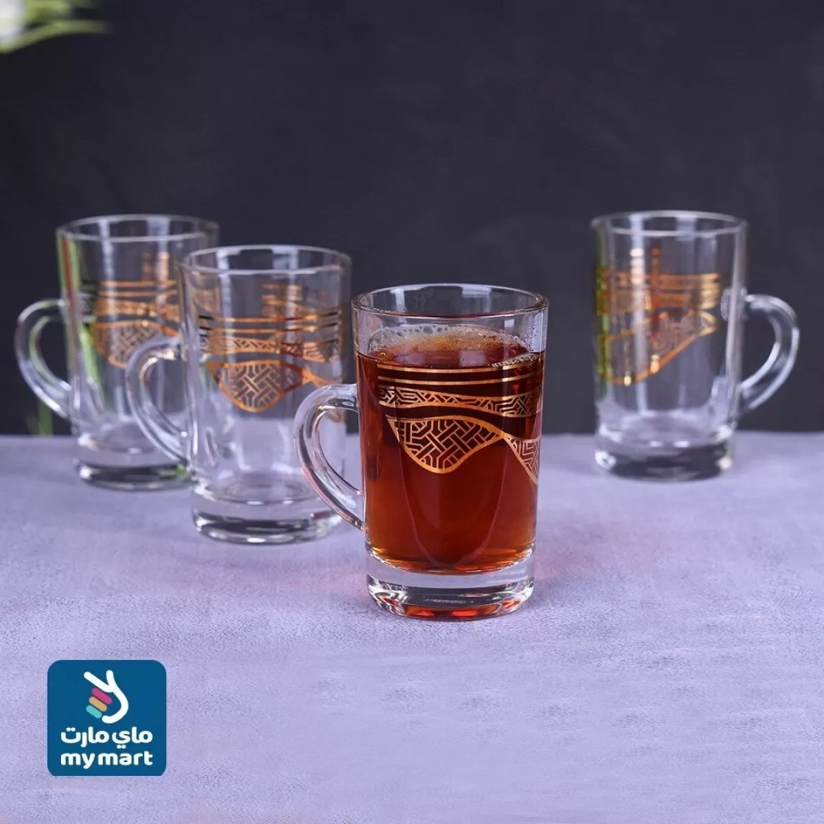 طقم بيالات شاي زجاج بنقش ذهبي6 قطعة 42307