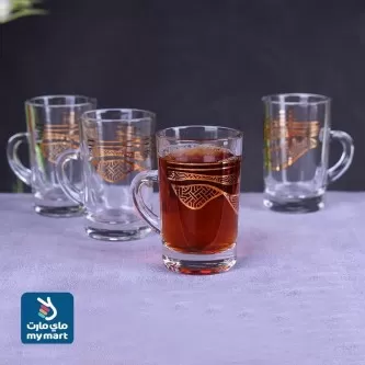 طقم بيالات شاي زجاج بنقش ذهبي6 قطعة 42307 