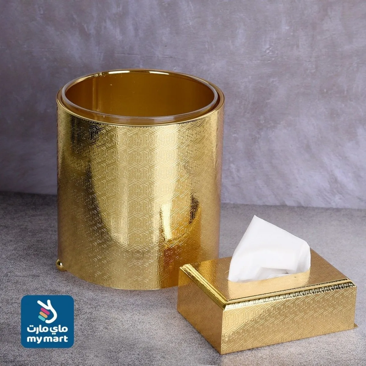 سلة نفايات استانلس استيل مع علبة مناديل لون ذهبي صغير  رقم  513157