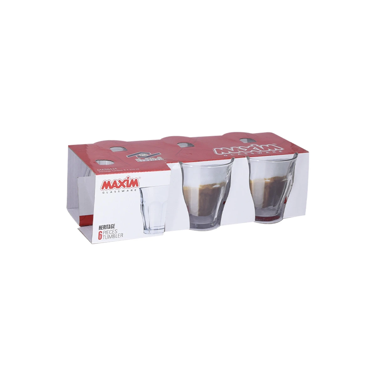 طقم كاسات شاي زجاج شفاف 6 قطعة 210 مل MAS8434