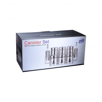 طقم علب بهارات زجاج استيل مع استاند 9 قطعة 513425