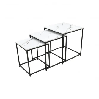 طقم طاولات خدمة خشب 3 قطعة مربع ابيض BZ-45004