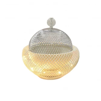 صحن تقديم لقيمات استيل دائري بيج فضي 18سم مع اضاءة FM202758