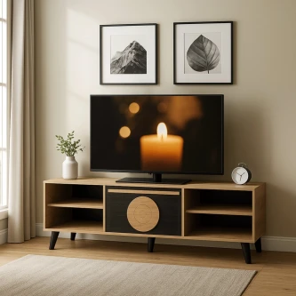 طاولة تلفاز خشب 160× 40 × 45 سم بيج اسود 