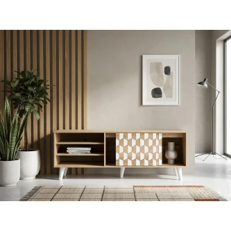 طاولة تلفاز خشب 160× 40 × 55 سم بيج ابيض 