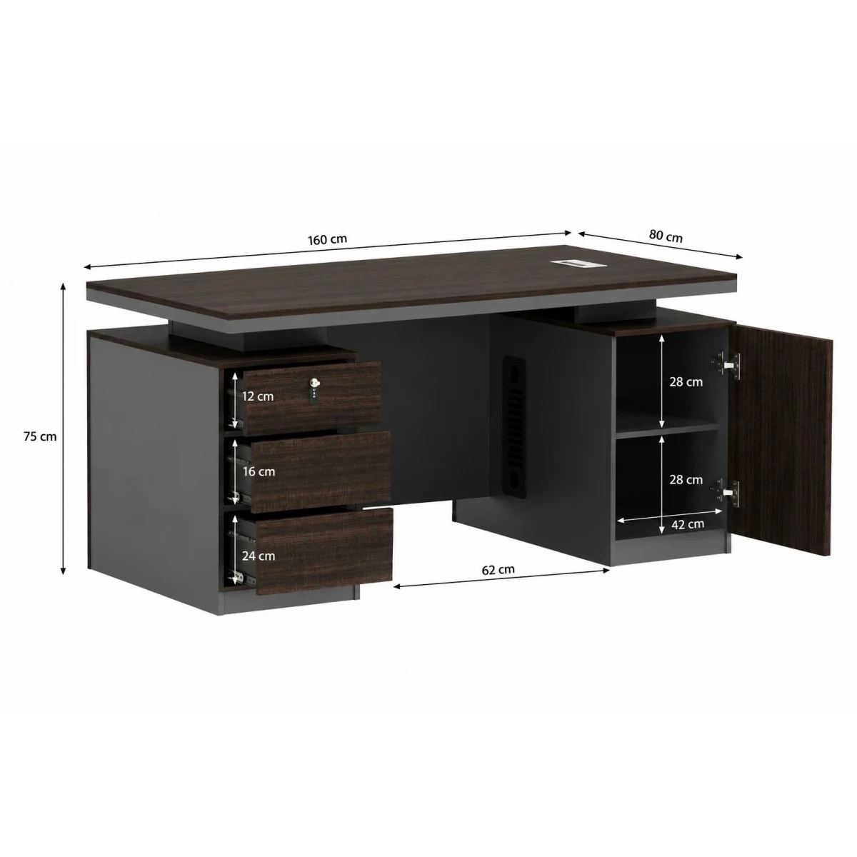 مكتب مقاس 1.60 OT-1604 DARK BROWN