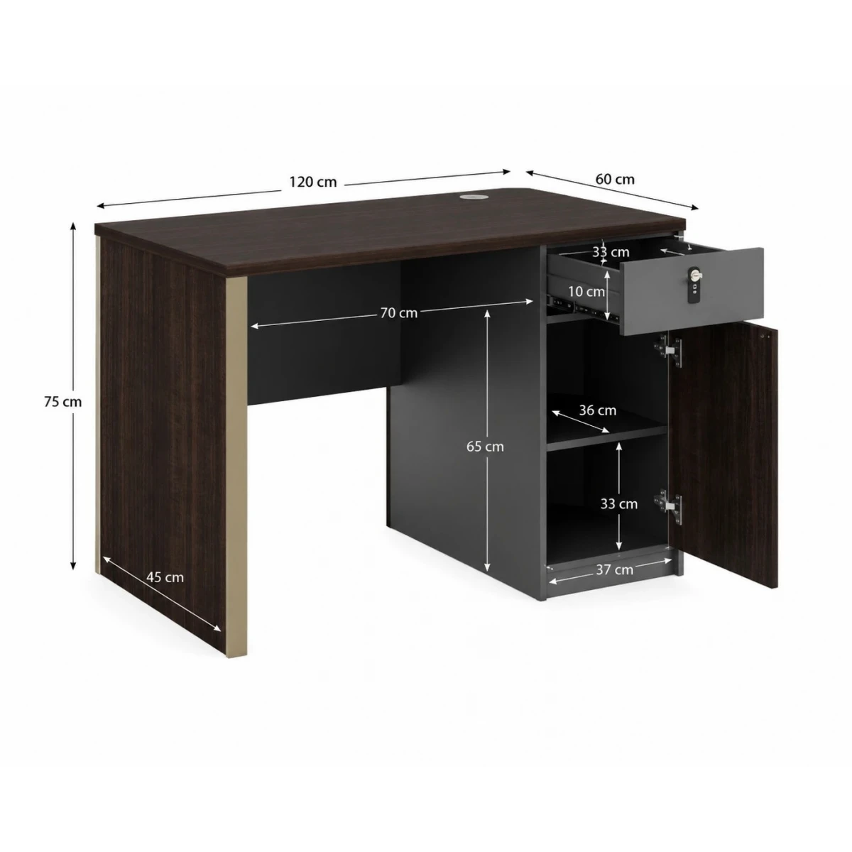 مكتب مقاس 1.20 OT-1712 DARK BROWN