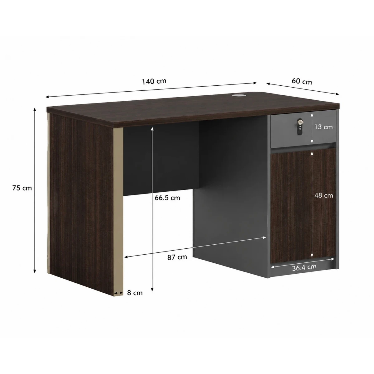 مكتب مقاس 1.40 OT-1714 DARK BROWN