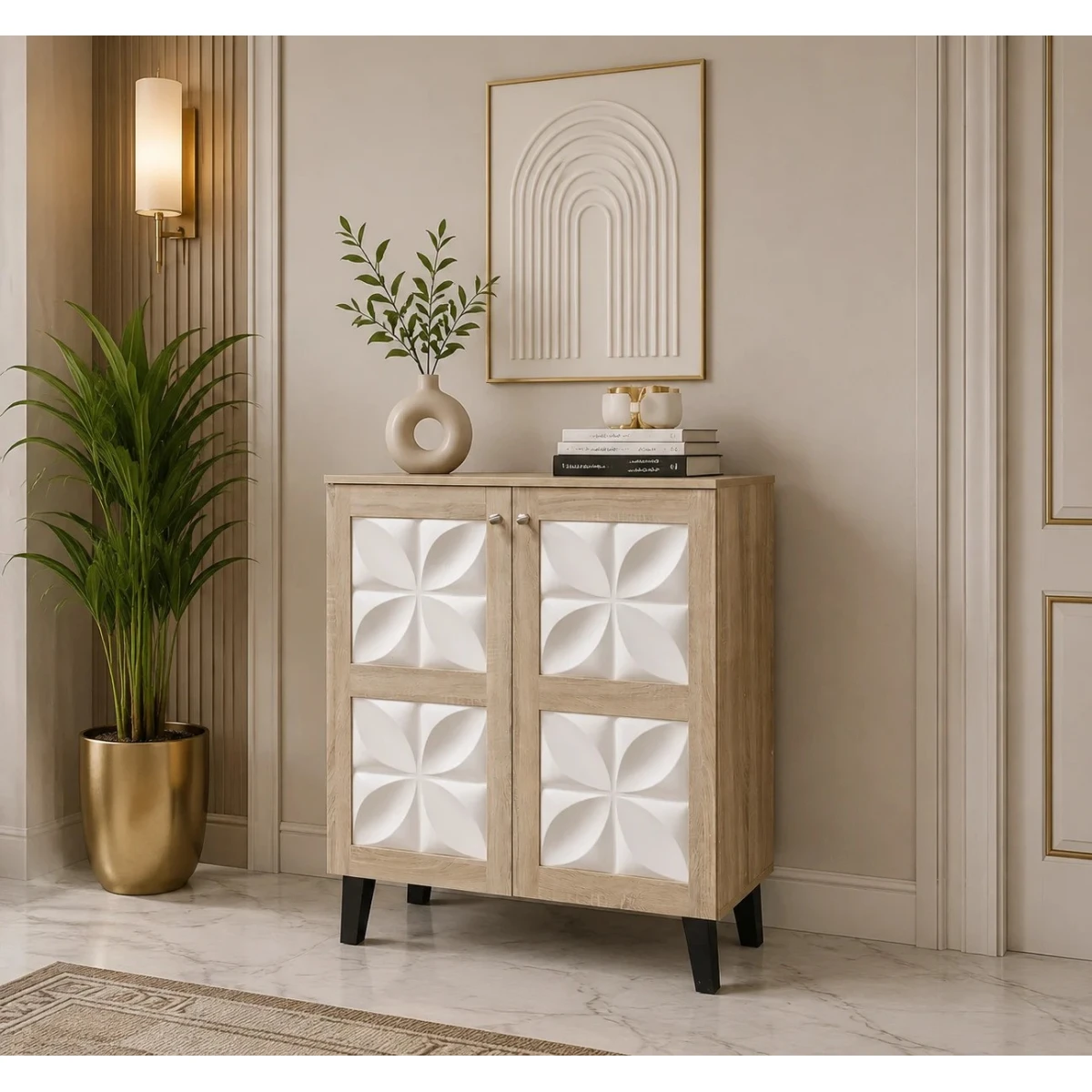 دولاب جزمه ماليزي 80سم  SC-060 WOOD WHITE