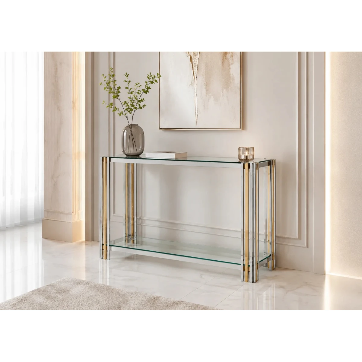 كنسول ستيل زجاج HCT-424 GOLD&SILVER