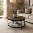 طاوله مفرد خشب زجاج دائري VPS-002 BROWN B 86*86