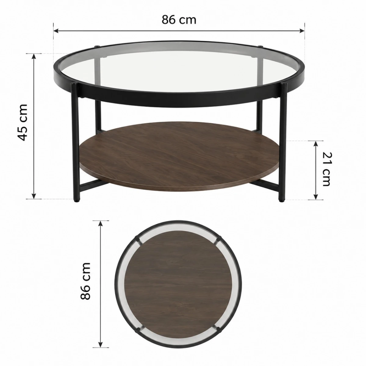 طقم شاي خشب زجاج دائري 1+4 C159 BROWN B