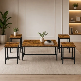 طقم شاي خشب مستطيل 1+4 C201 BROWN A