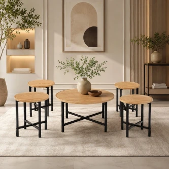 طقم شاي خشب دائري 1+4 C200 WOOD