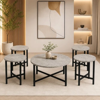 طقم شاي خشب دائري 1+4 C200 GREY