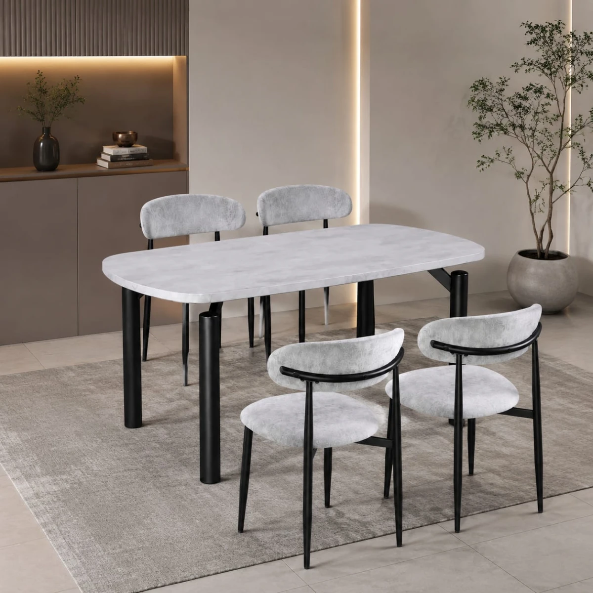 طاولة طعام رخام 4 كرسي M-025 GREY/GREY