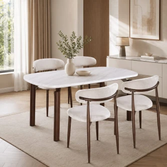 طاولة طعام بديل رخام 4 كرسي M-026 BROWN/D.BEIGE