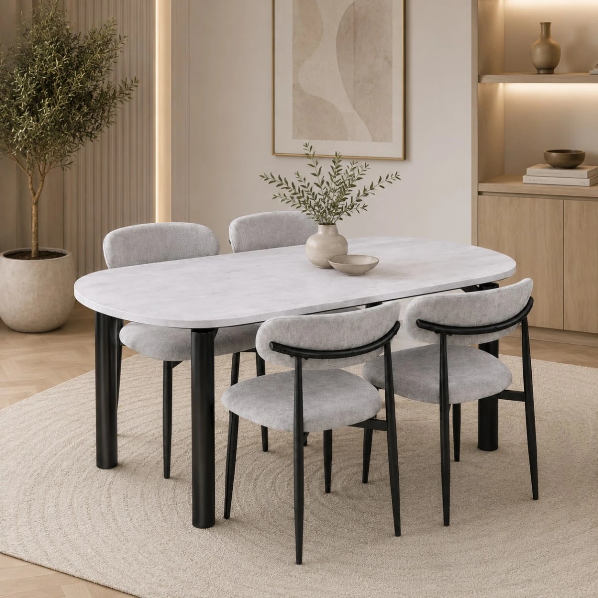 طاولة طعام بديل رخام 4 كرسي M-026 GREY/GREY
