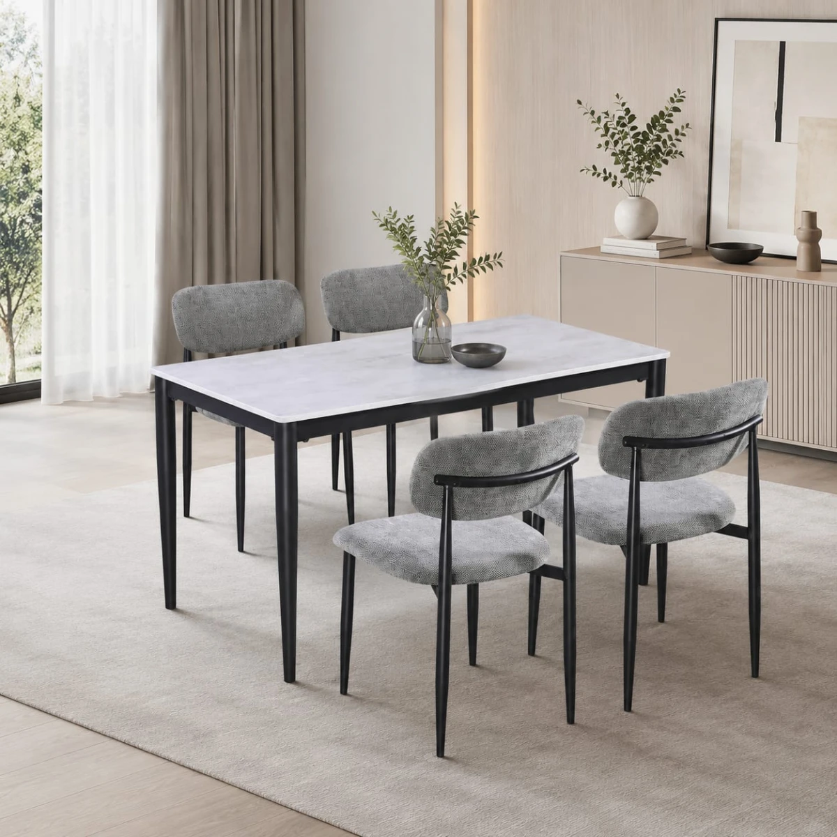 طاولة طعام رخام 4 كرسي M-028 GREY/GREY