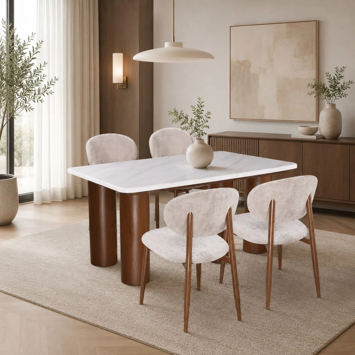 طاولة طعام رخام 4 كرسي M-033 BROWN/BROWN