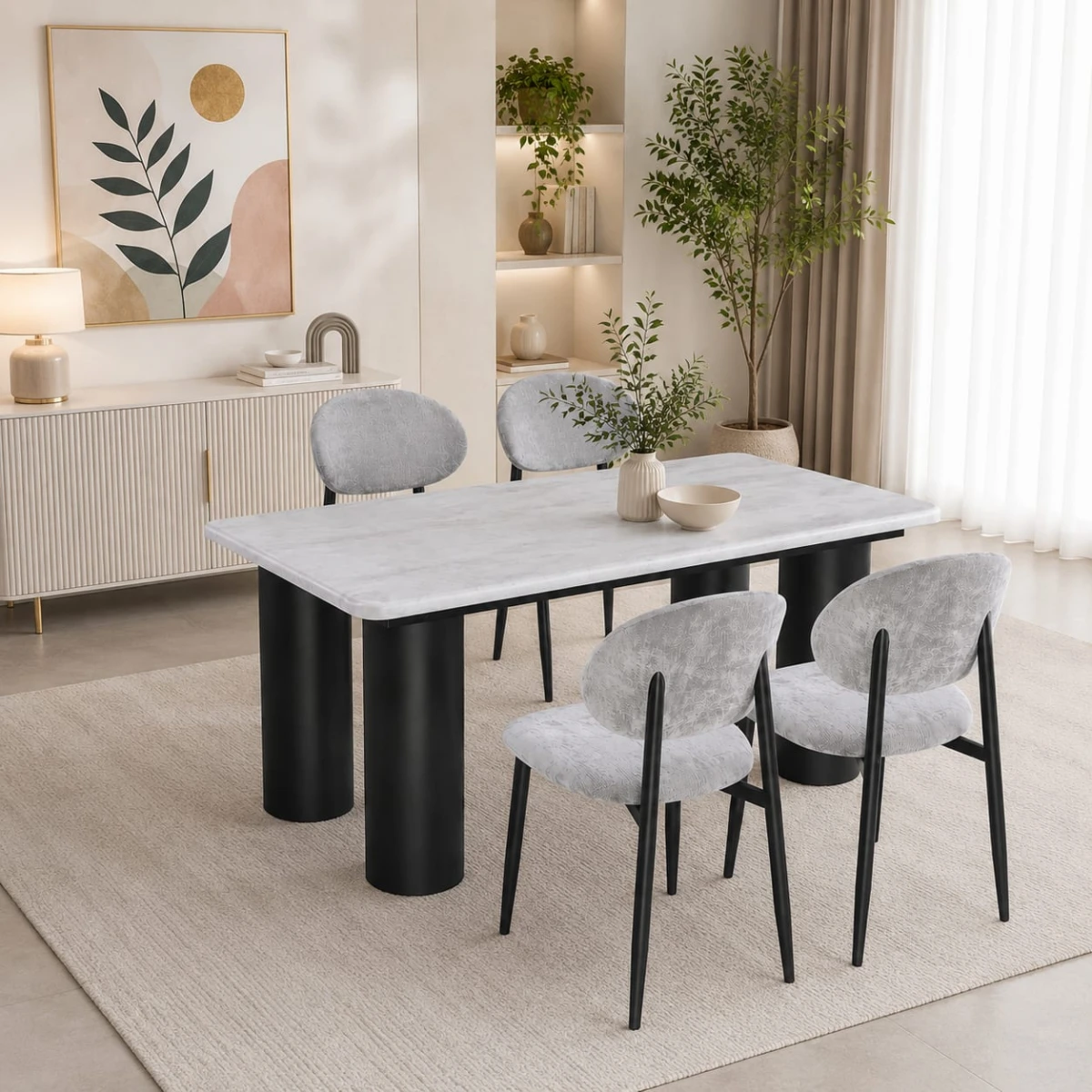 طاولة طعام رخام 4 كرسي M-033 GREY/GREY