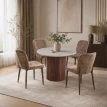 طاولة طعام بديل رخام دائري 4 كرسي M-036 BROWN/BROWN