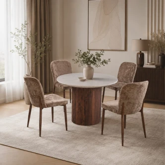 طاولة طعام بديل رخام دائري 4 كرسي M-036 BROWN/BROWN
