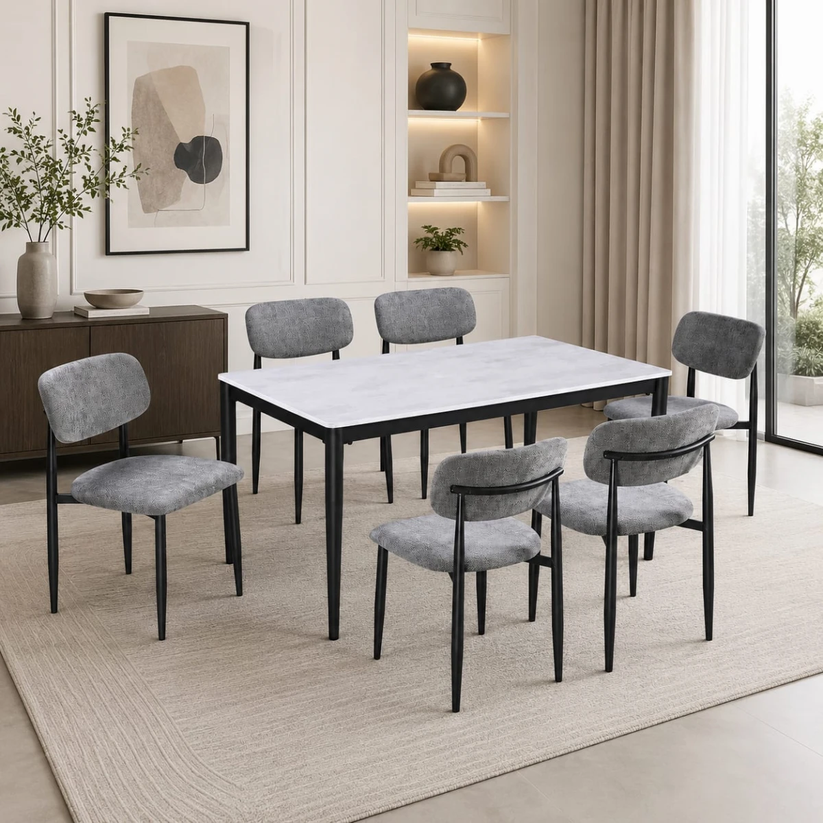 طاولة طعام رخام 6 كرسي M-028 GREY/GREY