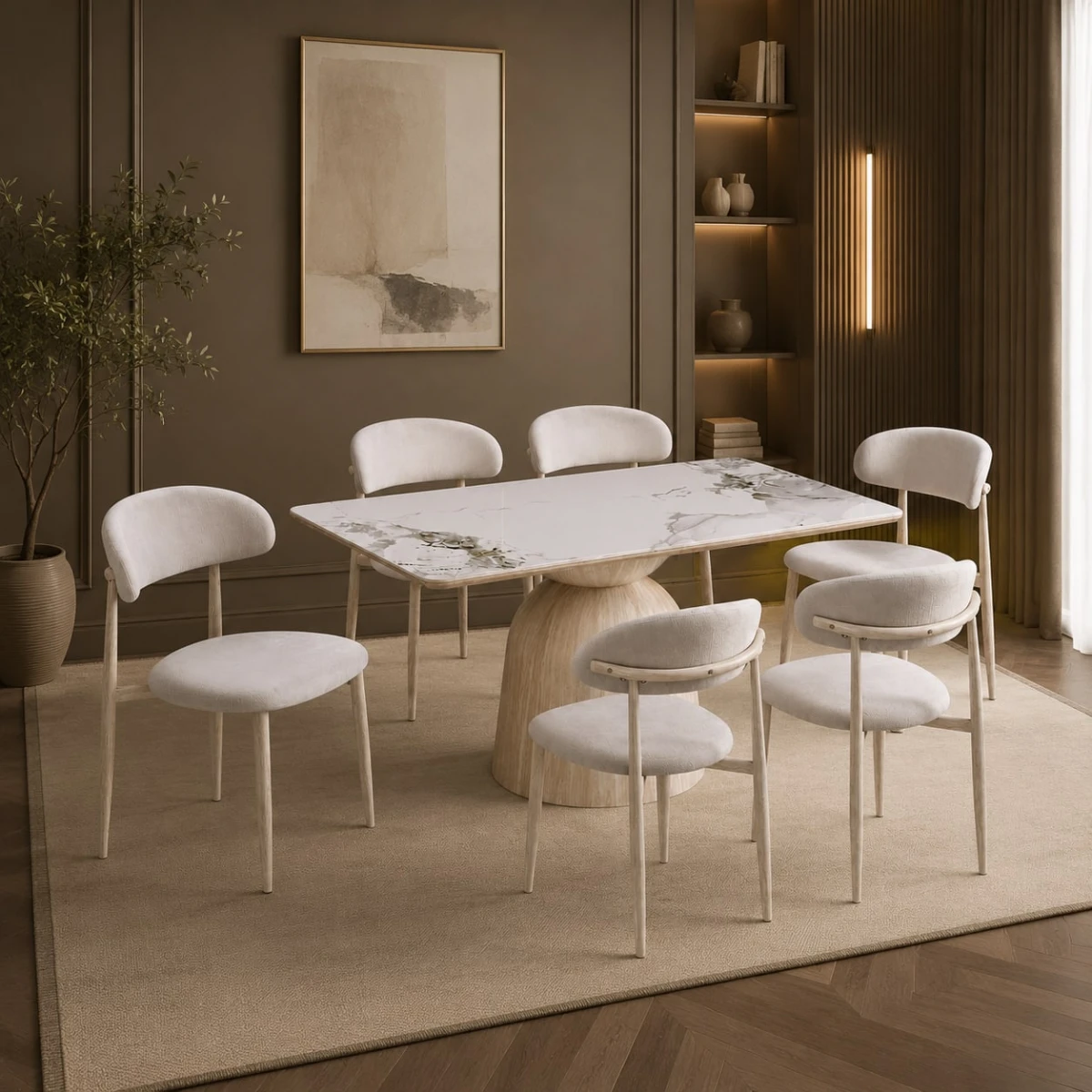 طاولة طعام سيراميك 6 كرسي M-030 WHITE/YELLOW