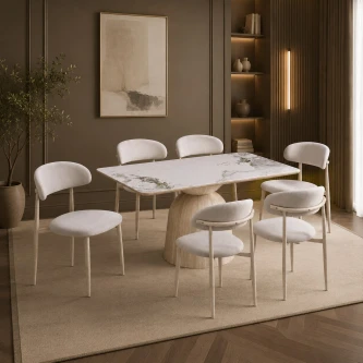 طاولة طعام سيراميك 6 كرسي M-030 WHITE/YELLOW