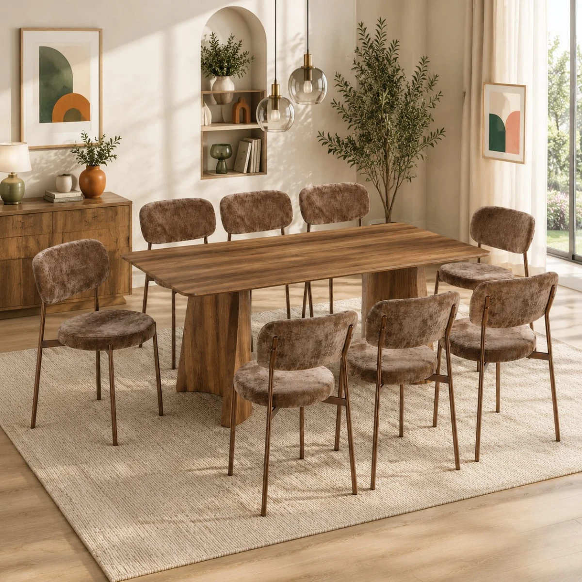 طاولة طعام خشب 6 كرسي M-037 BROWN/BROWN