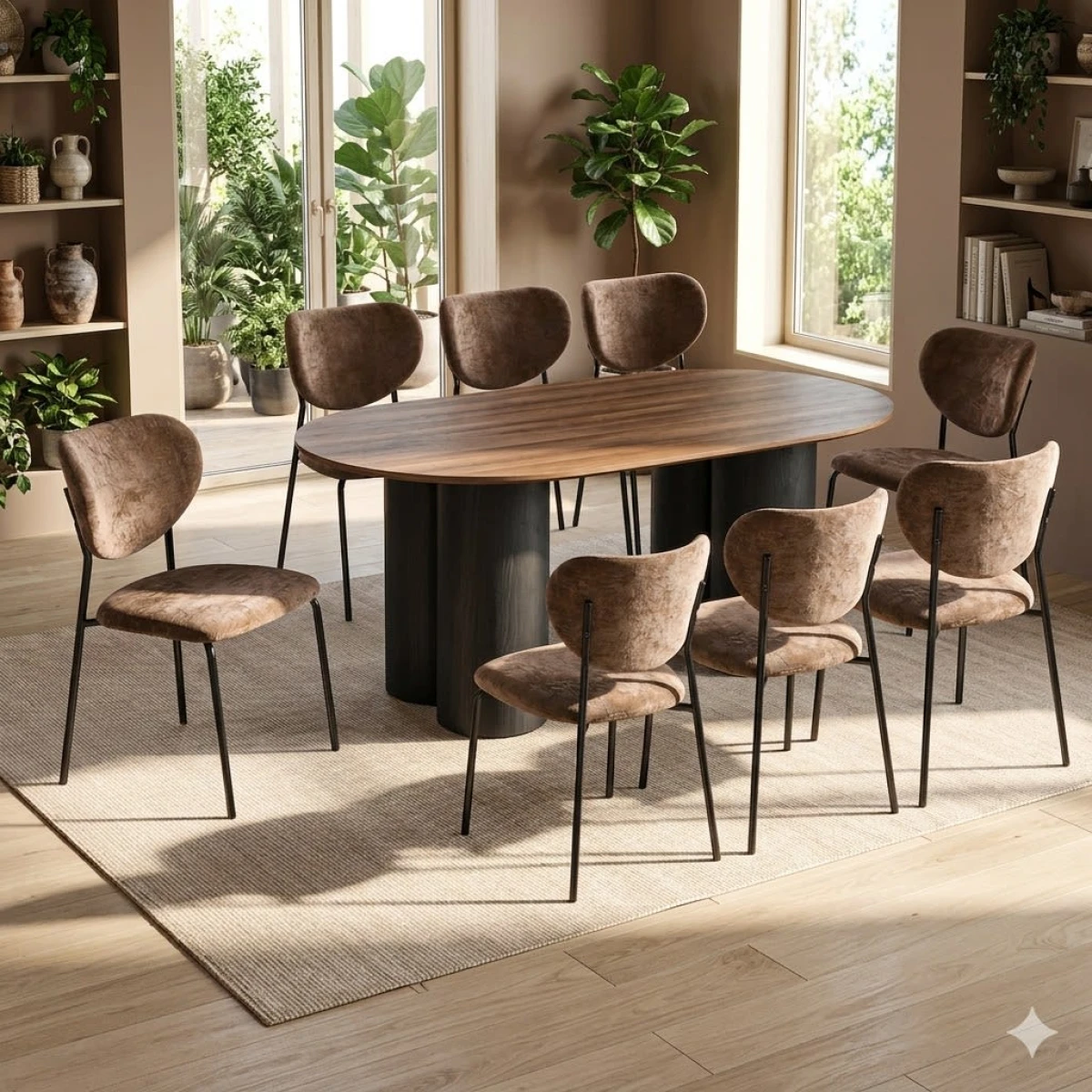 طاولة طعام خشب 8 كرسي M-032 BROWN/BROWN