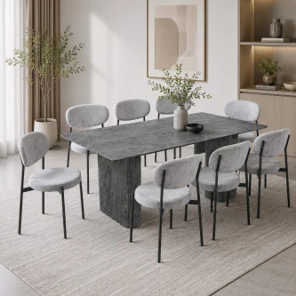 طاولة طعام خشب 8 كرسي M-034 GREY/GREY