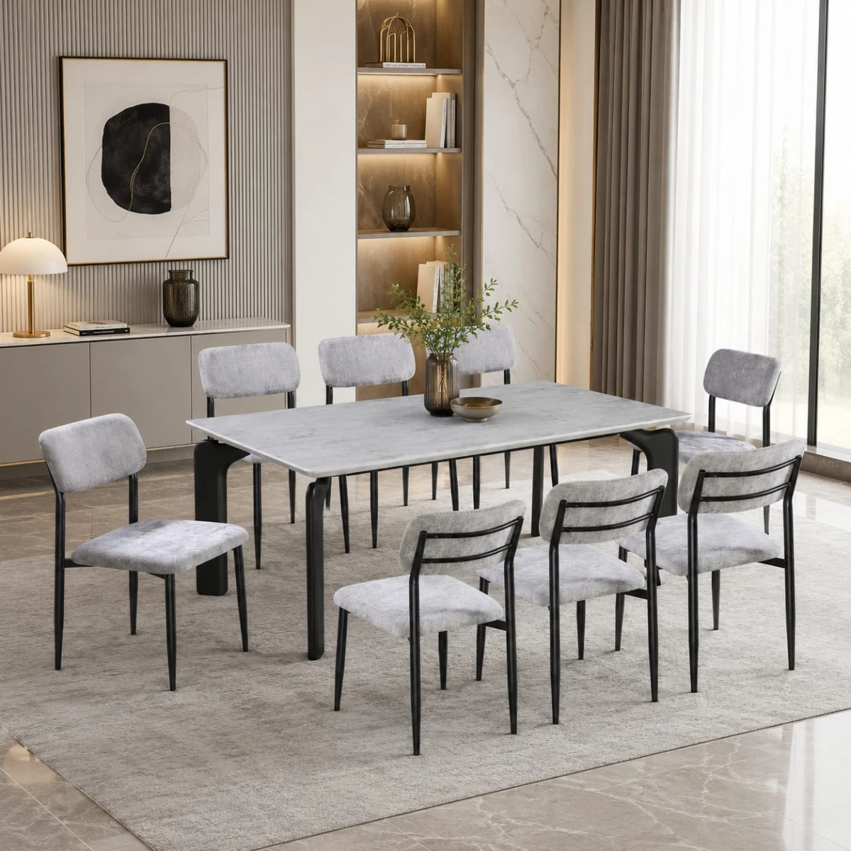 طاولة طعام رخام 8 كرسي M-027 GREY/GREY