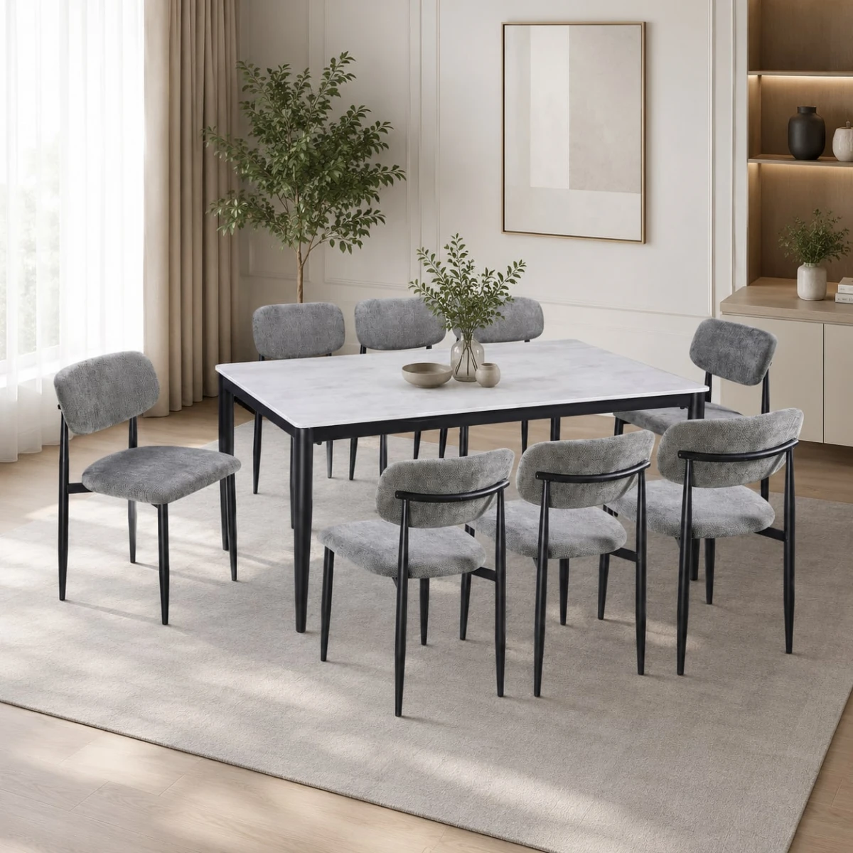 طاولة طعام رخام 8 كرسي M-028 GREY/GREY