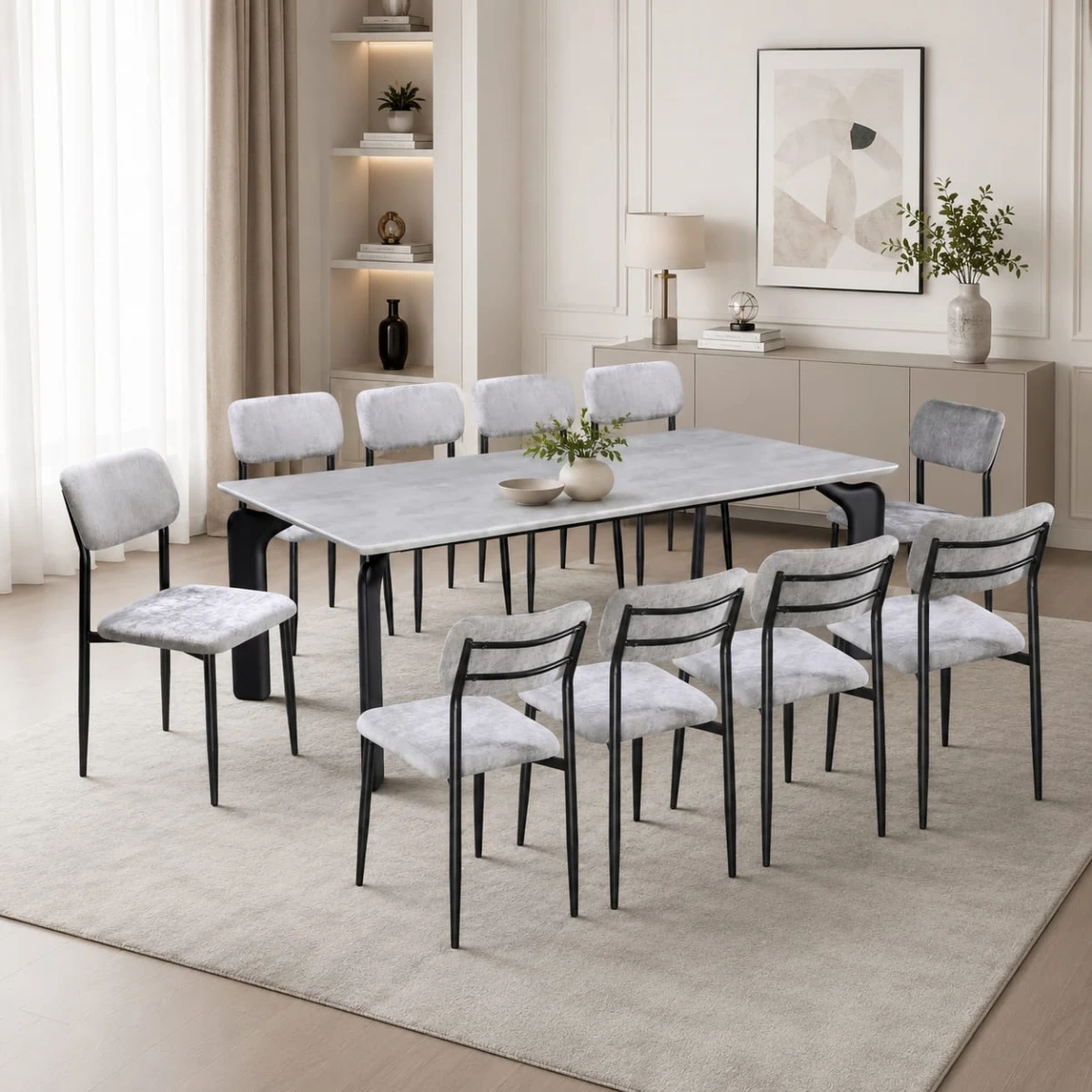 طاولة طعام رخام 10 كرسي M-027 GREY/GREY