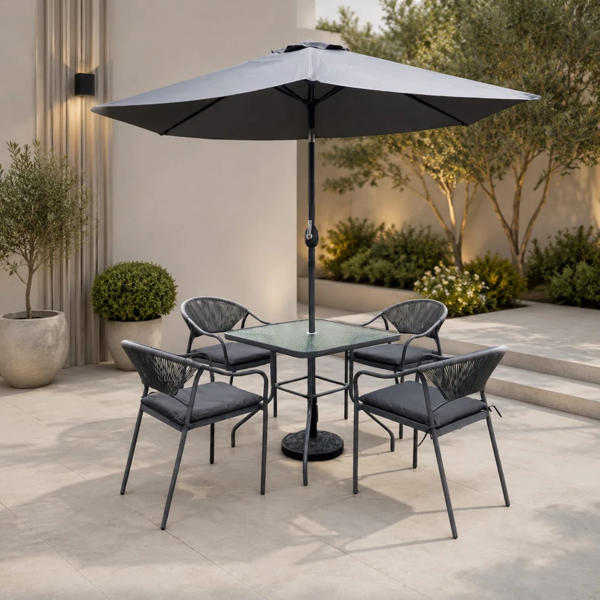 طاولة طعام  مع مظلة 4 كرسي 211104 GREY