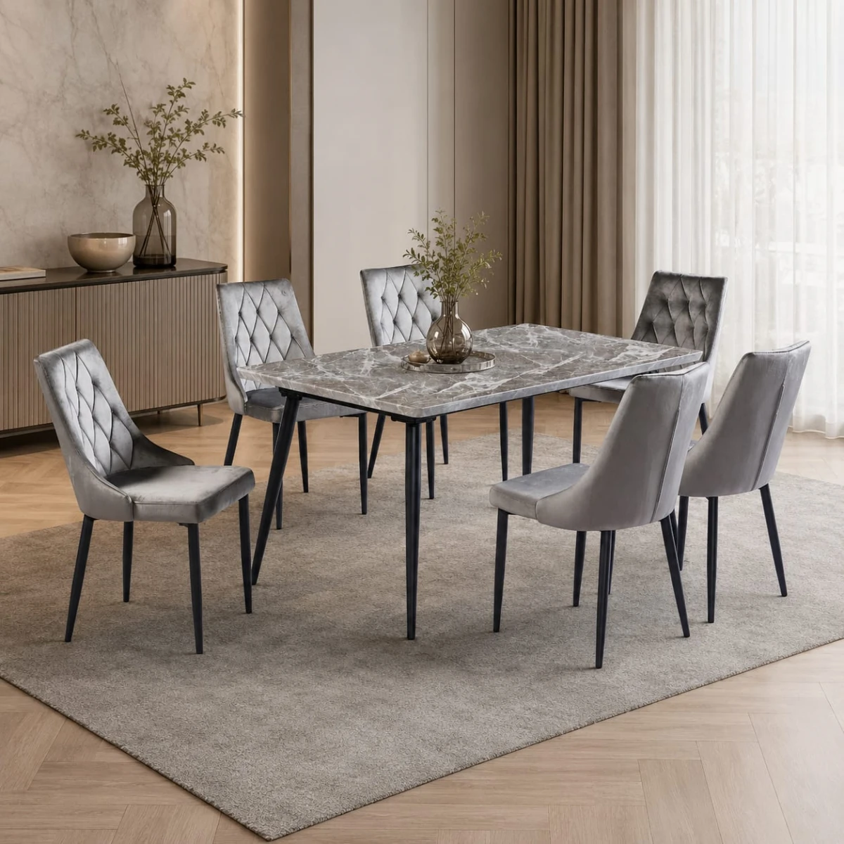 طاوله طعام رخام 6 كرسيM003-1 DARK GREY