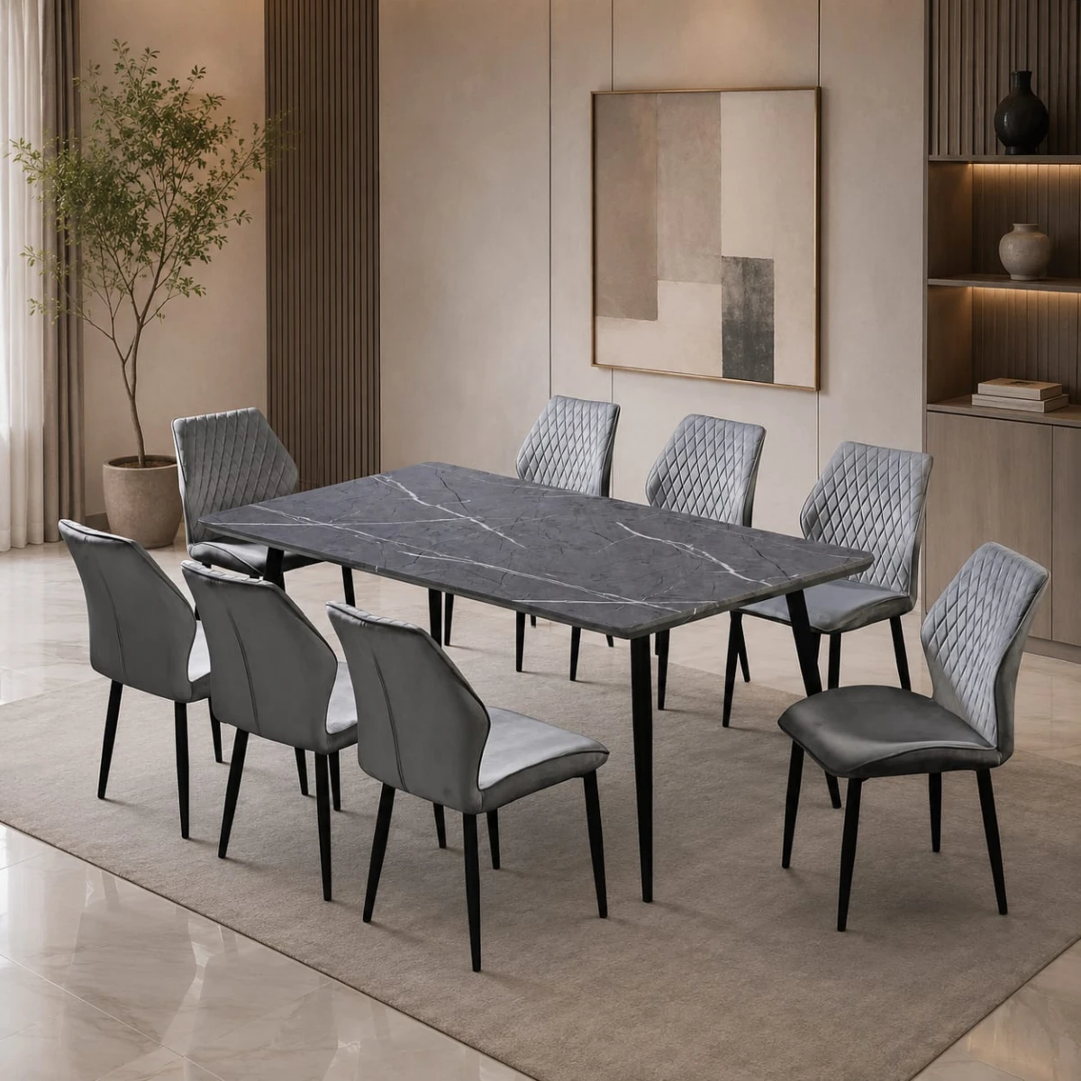 طاوله طعام خشب 8 كرسي M-002 GREY