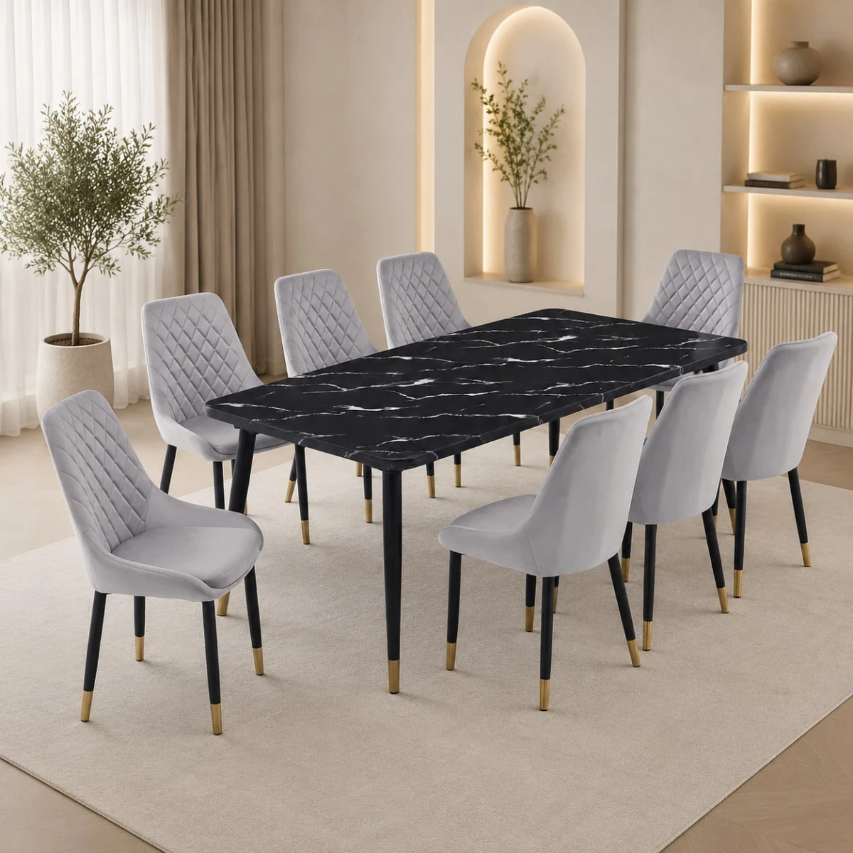 طاوله طعام رخام 8 كرسي M-015 BLACK