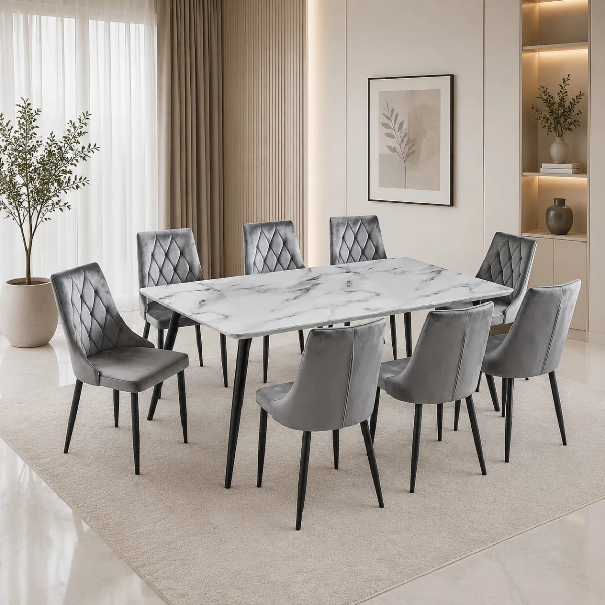 طاوله طعام خشب 8 كرسي M-003 WHITE GREY