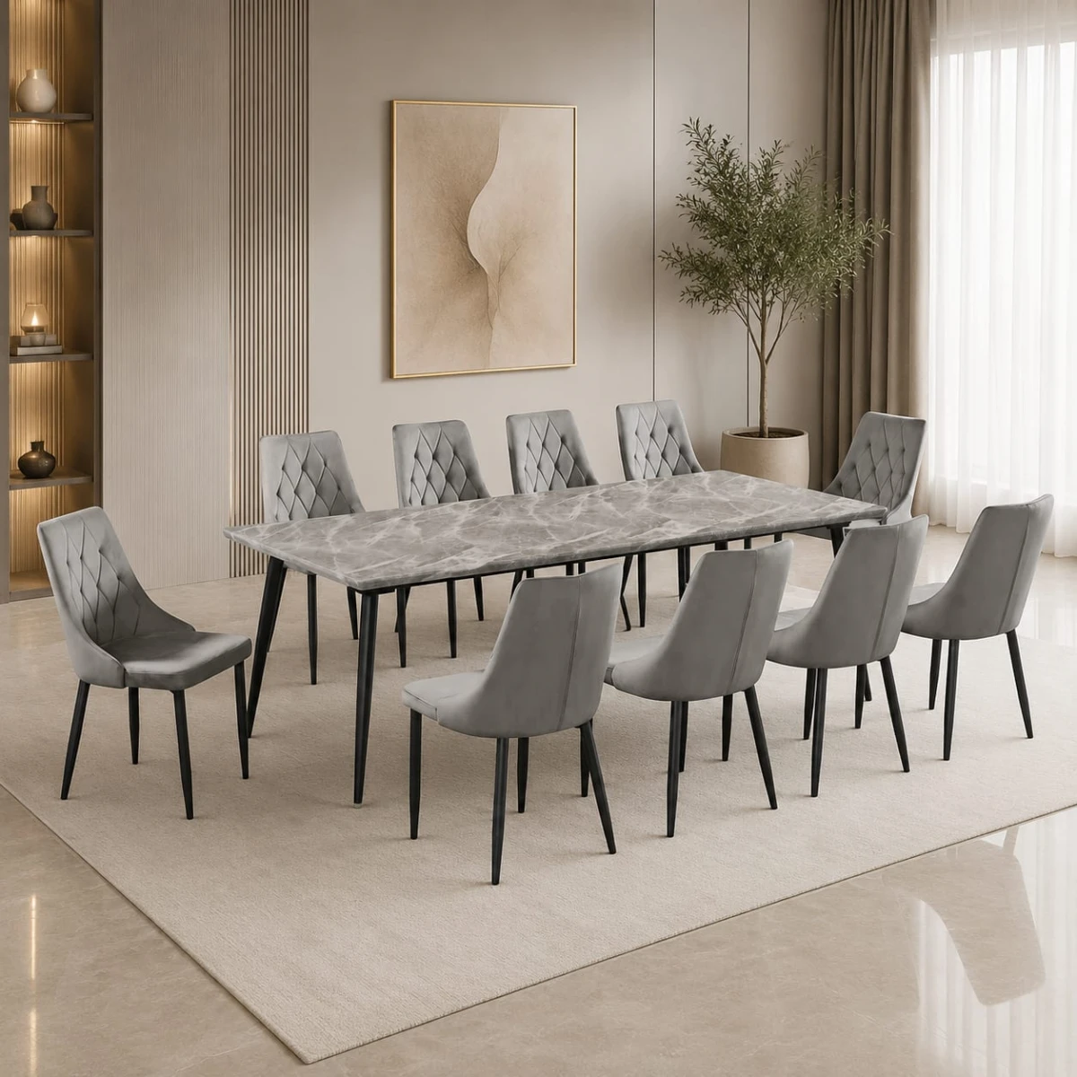 طاوله طعام رخام 10 كرسيM003-1 DARK GREY