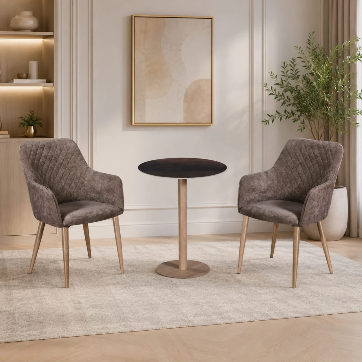 طقم كرسيين و طاولة 1+2 TS-02 BROWN/WOOD