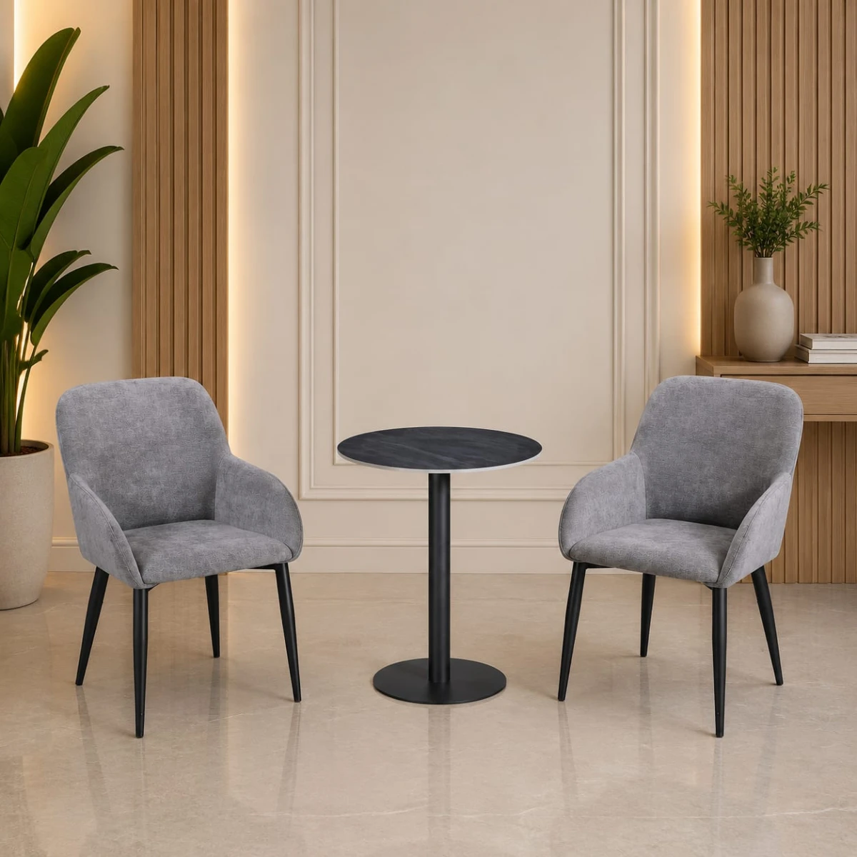 طقم كرسيين و طاولة 1+2 TS-03 GREY/BLACK