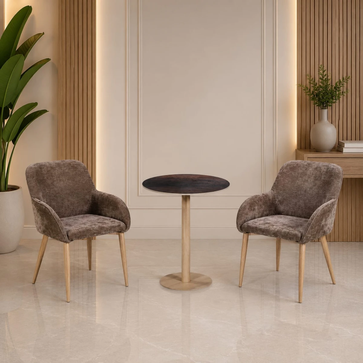 طقم كرسيين و طاولة 1+2 TS-03 BROWN/WOOD