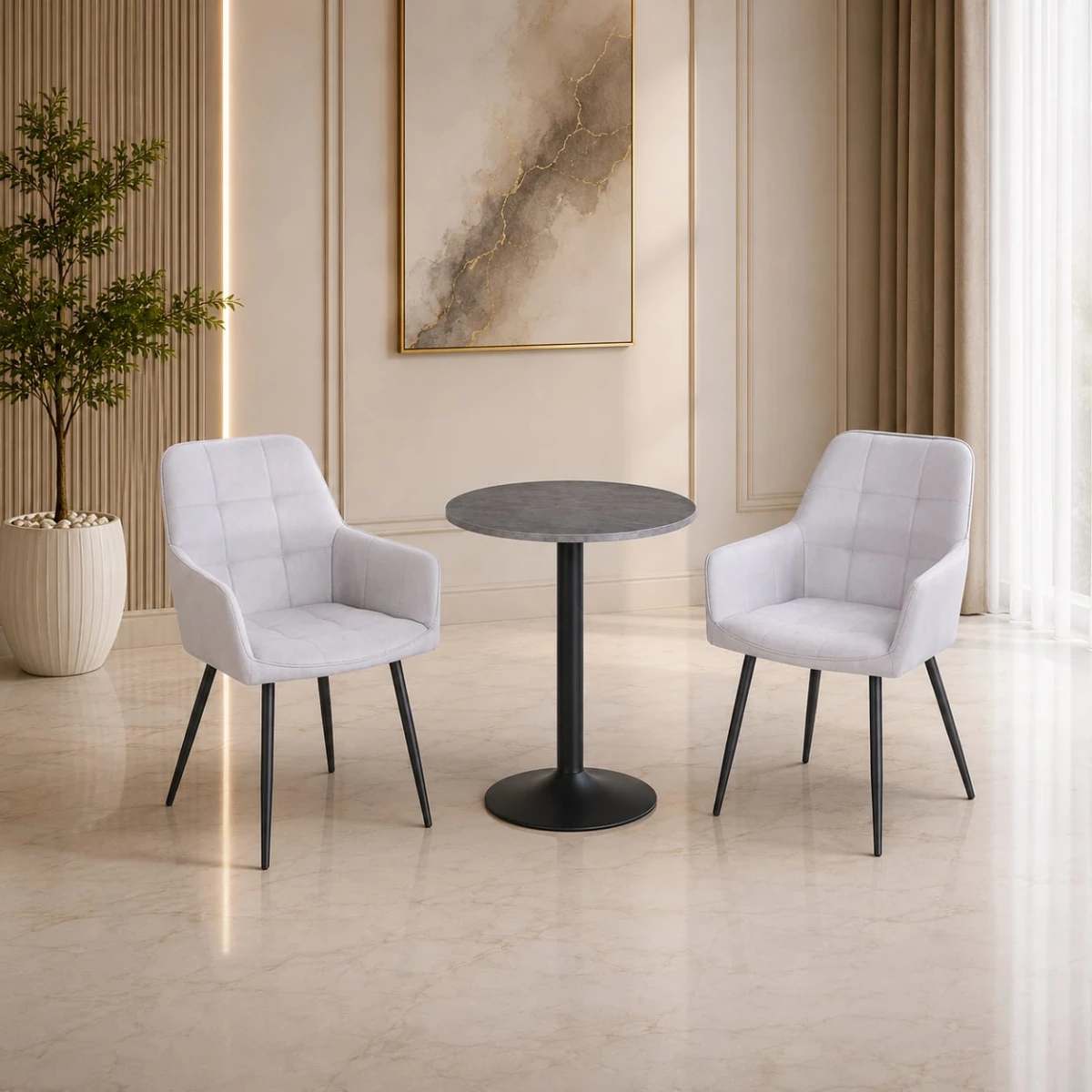 طقم كرسيين و طاولة 1+2 TS-04 GREY/BLACK