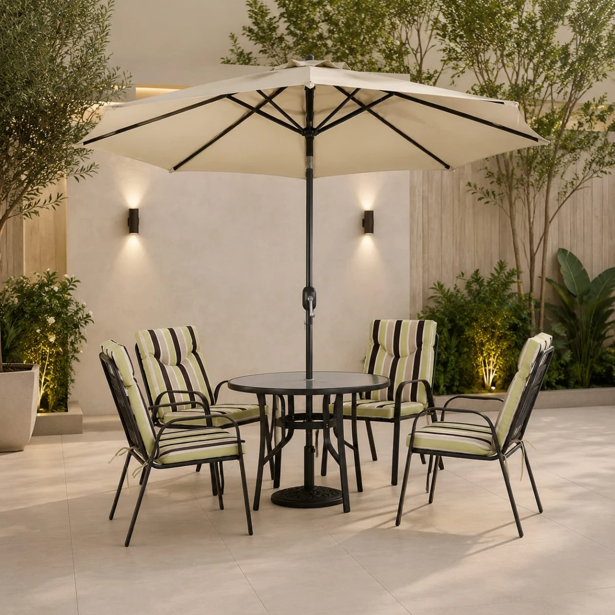 طاوله طعام مع مظلة 4 كرسي FH-02-120 DARK GREY